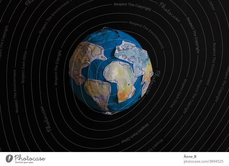 Paper globe Earth Globe Continents Africa North America South America Asia Europe Ocean ocean Sphere papier mâché Craft materials Handicraft Children's room