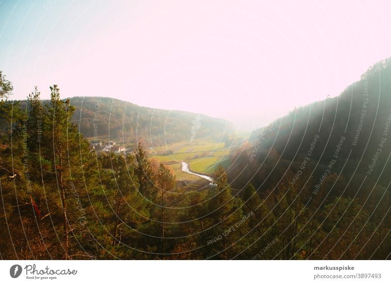 Franconian natural landscape - Leinleitertal valley far vision Vantage point Nature Hiking Tourism sustainability Upper Franconia Bavaria Forest Rock