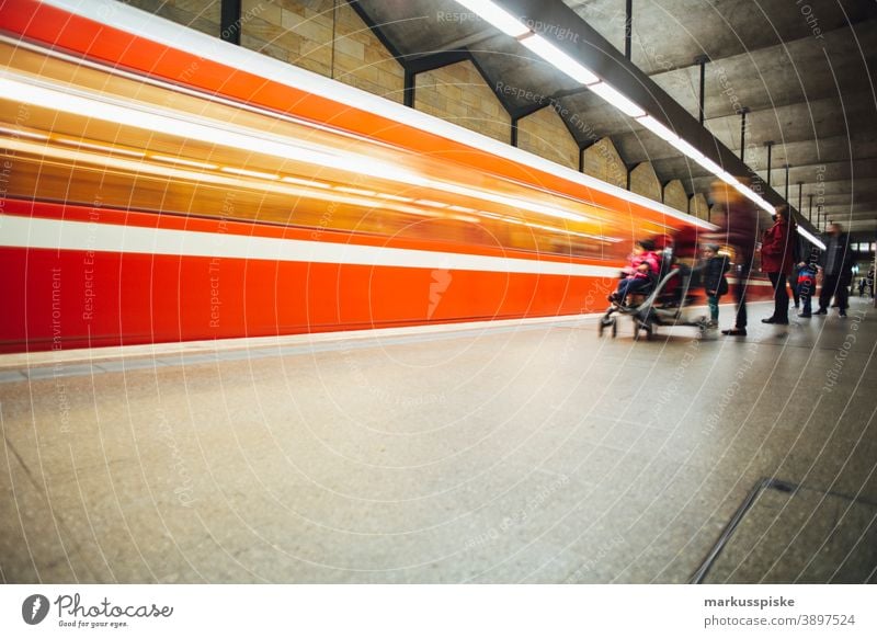 Subway tram metro mobility escalator traffic subway Fürth Bavaria Germany U-Bahn tube underground local traffic Local public transport Commuting motion blur