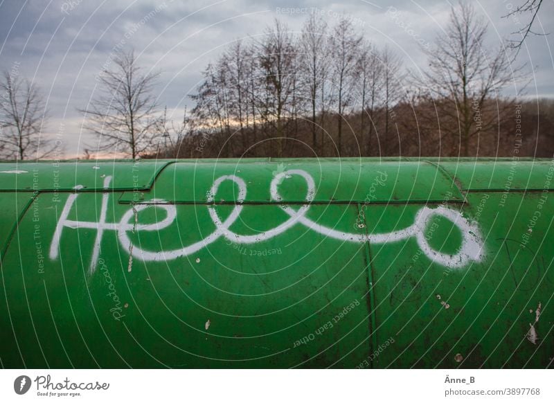 Hello - Graffiti on district heating pipe hello Communication Salutation salute sb. welcome Welcome Handwriting Word Characters Tagging (graffiti) tagg urban