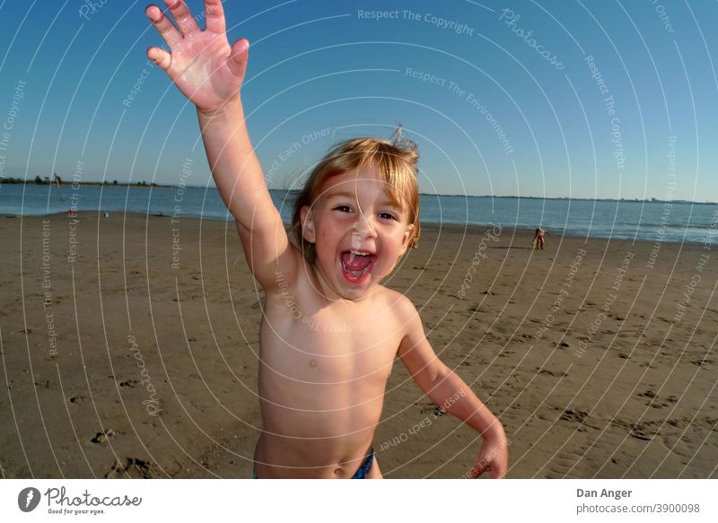 Happy child on the beach Child Beach Summer Vacation & Travel Girl Ocean cheerful Happiness