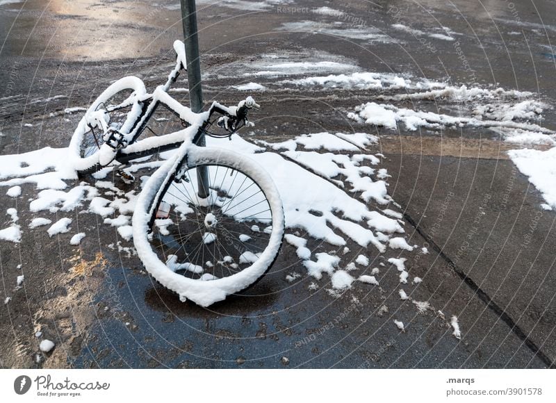 Snow bike Bicycle Mobility Winter snow-covered Parking Cold Town Street lean