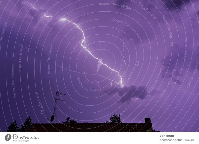 Thunderstorm with lightning over Luckenwalde Storm weather cloud Clouds City Cities House (Residential Structure) houses Germany Summer Spark discharge Arch