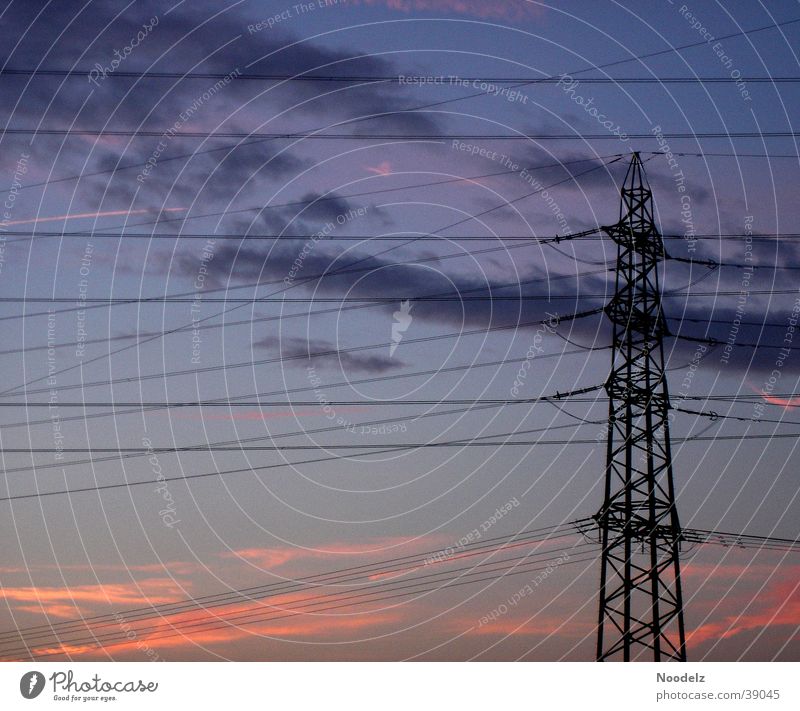 smooth intensity Sunset Red Electricity pylon Sky Contrast Nature