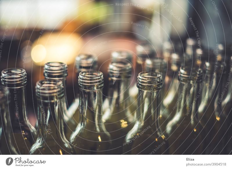 Empty bottles ready for filling Glass bottles bottlenecks