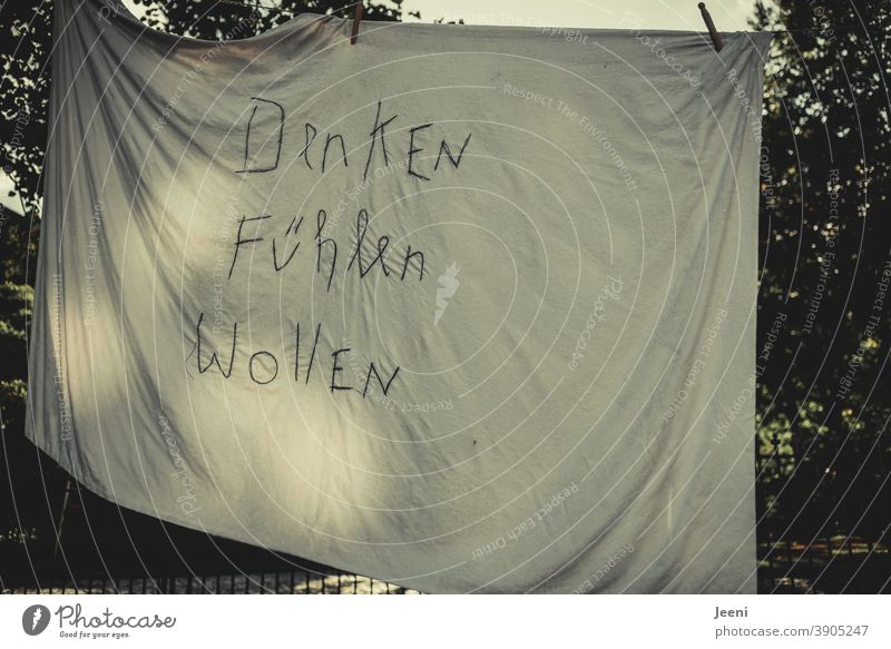 Thinking | Feeling | Wanting | Text on a sheet on the clothesline feel want Emotions Thought thoughts Willpower willpower Opinion Freedom of expression ponder