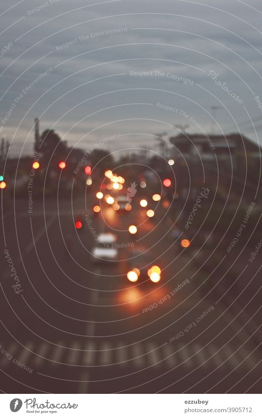 defocused of city street at dusk City Street City light Town Light Transport Road traffic Night Means of transport Vehicle Car background Old Vintage Copy Space