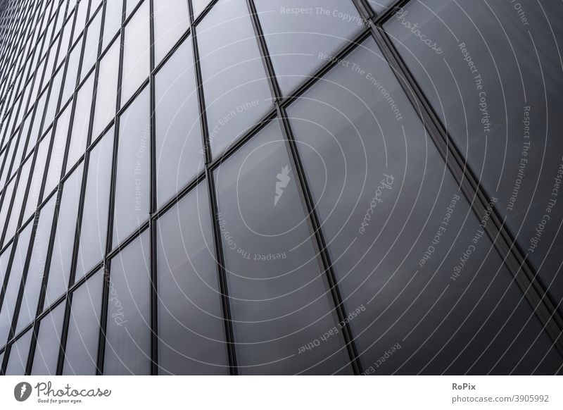 Abstract view of a glass facade. Facade High-rise Office Office complex reflection Economy real estate technique Architecture Moody Sky Administration building