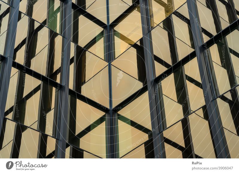 Abstract reflections in the facade of an office building. Facade High-rise Office Office complex Economy real estate technique Architecture Moody Sky