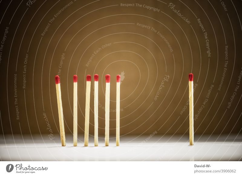 matches - loners group by oneself Contagious gap stop Caution Risk of infection safety distance leader Quarantine corona concept