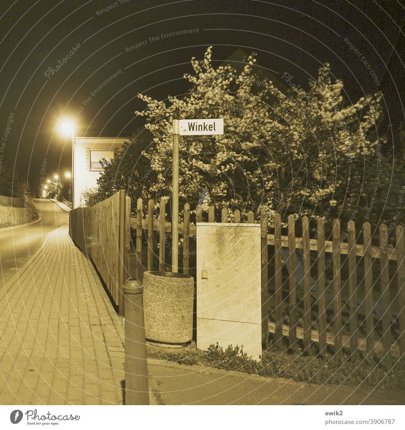 everything sleeps Street Exterior shot Colour photo Deserted Village Night Artificial light Long shot Low-key Evening Street lighting Copy Space top Dark Calm