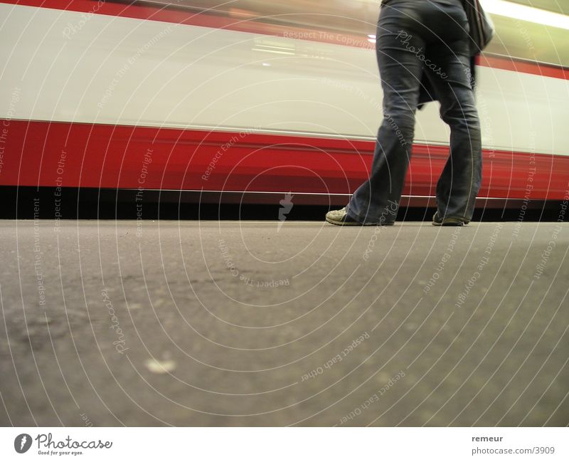 KVB Transport Underground Tram Platform Pants Wait Hip & trendy Cologne municipal transport system Colour photo Exterior shot Motion blur