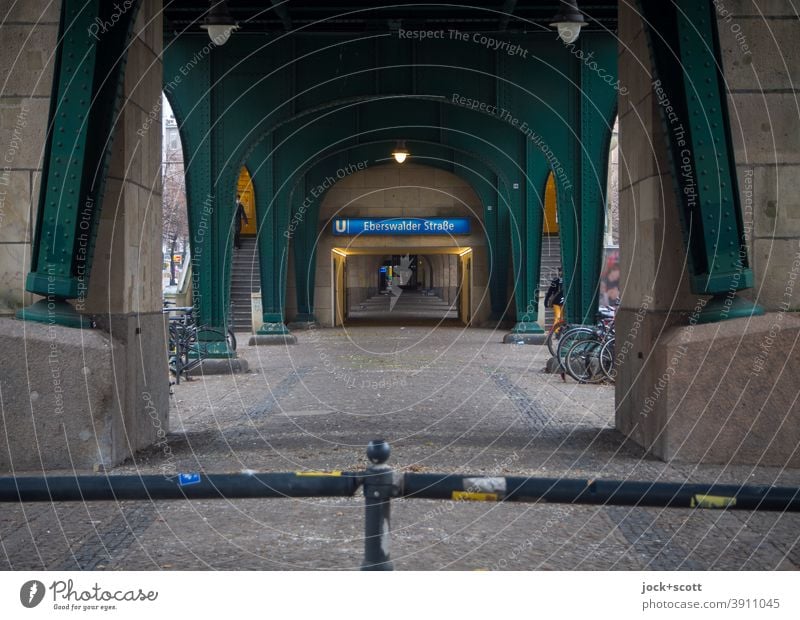 U-Eberswalder Straße, way to the station Eberswalder Street Schönhauser Allee Mono rail Steel carrier Protection Passage Architecture Underpass Lanes & trails