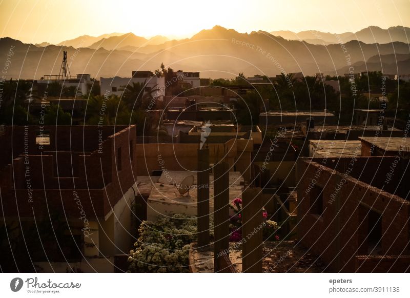 View over Dahab, South Sinai, Egypt inland to the mountains Sinai peninsula North Africa Sunset unfinished Architecture Light Soft romantic under construction