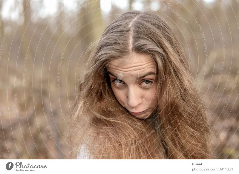 cheerful girl with long hair Girl Brash Youth (Young adults) Impish high-spirited Funny Laughter Rebellious Grimace facial expression Provocative relaxed