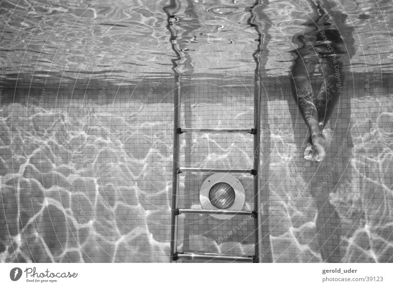 Quiet at the pool Swimming pool Calm Summer Majorca Sports Feet Water Black & white photo Foot bath Swimming & Bathing