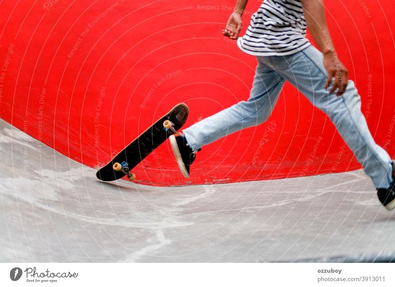 skateboarder at skate park Footwear Legs Red Youth (Young adults) teenager urban Outdoors background skater Lifestyle free time Healthy Equipment activity