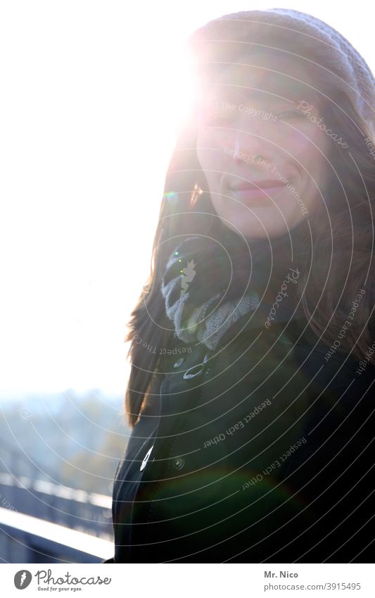 Woman backlit on a cold winter day naturally portrait Feminine Authentic Intensive Long-haired Beauty & Beauty pretty Contentment Identity Sympathy Upper body