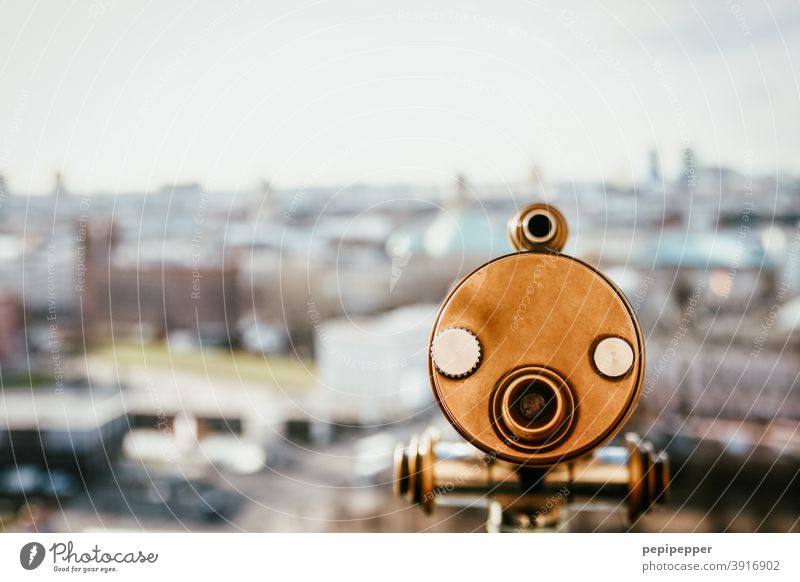 Overview - telescope over a city Vacation & Travel Binoculars Telescope Exterior shot Colour photo Far-off places Tourism Day Deserted Vantage point Trip