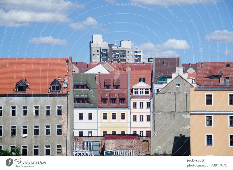 historically rebuilt Neißevorstadt, in the background a prefabricated building at the height of its time Sky Clouds Beautiful weather Zgorzelec goerlitz