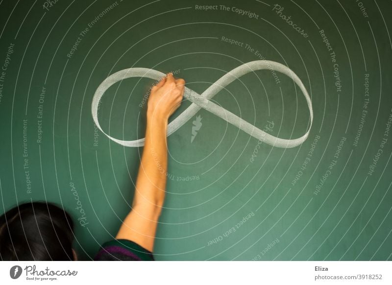 One person draws an infinity symbol on a blackboard infinitely circulation Blackboard Infinity sign Infinity symbol without end definitively Eternity endless