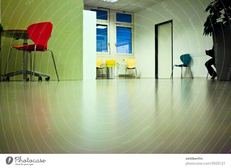 waiting room official Employment Office Doctor Ground bureaucracy floor Empty Deserted Mirror image reflection chair seat waitm Waiting room Waiting area Chair