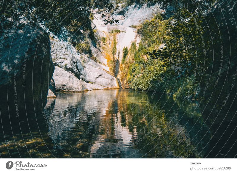 landscape of a small waterfall in a forest of tarragona, spain prades peaceful serene tranquility exploration meditate pure purity zen refresh relaxing solitude