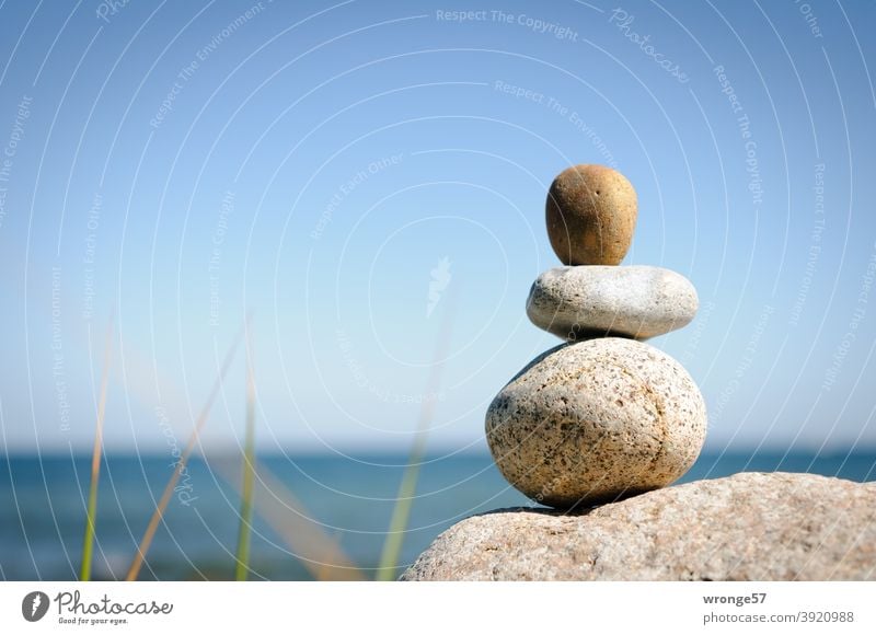 Steinmandl on the northern beach of Cape Arkona with a view of the Baltic Sea Steinmännl Stonemasons Ocean Lake Stand stand in a row Row Beach Water Nature