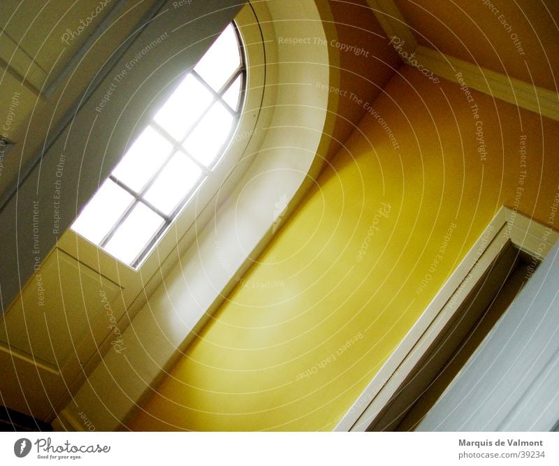 The way to light Window Lattice window Shaft of light Light Hallway Yellow Arch Architecture Door Flare Perspective