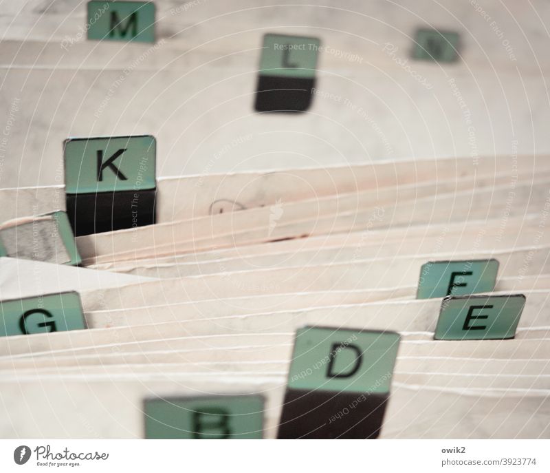 disorder rough notebook System paperboard Plastic bureaucracy sort Letters (alphabet) Alphabetical alphabetical order Arrangement Colour photo Deserted Day