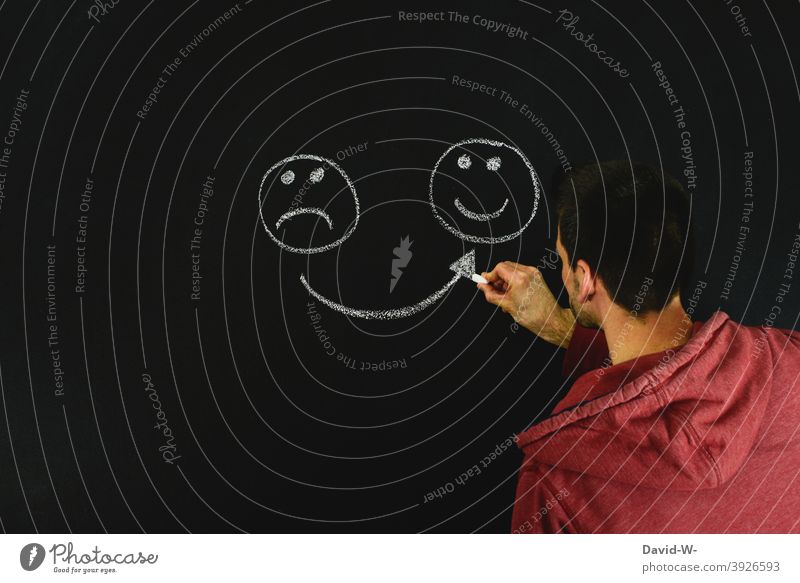 Always think positive Positive Think Optimism Blackboard Chalk Smiley Smiling Optimist Emotions