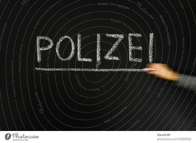 Police - word underlined Police Force Criminality felonies interdiction Word Blackboard Chalk Law Determination unconventional thinker Penalty Warn