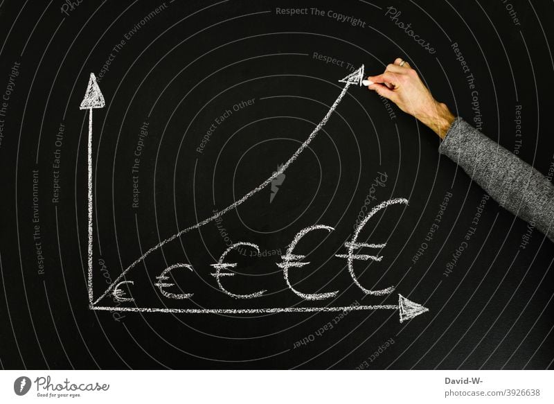 Money - Euro Increase / successful rise Success Upward Economy Go up € Luxury Financial Industry finance Success concept Save Blackboard Chalk