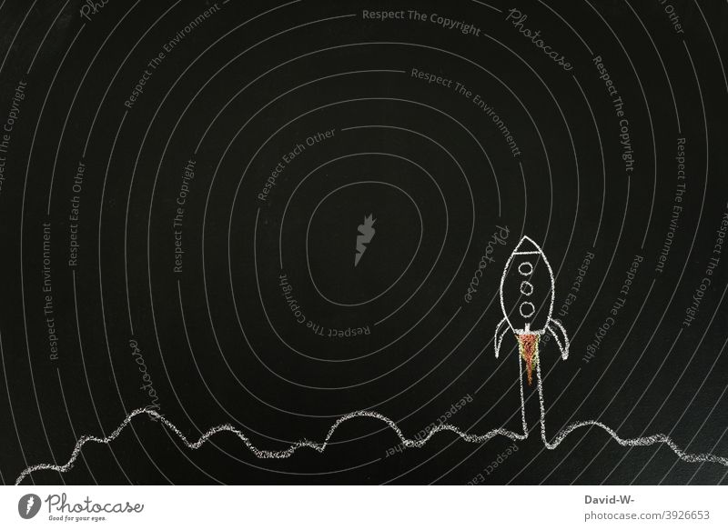 Rocket takes off take off Success Success concept Prospect of success Blackboard Chalk launch Flying Beginning Go-getter