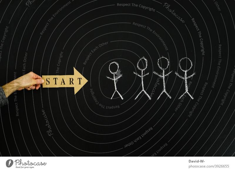 start sign with people Start signal launch Beginning queue of people corona coronavirus Immunization Stick figure Numbers queuing Chalk Blackboard