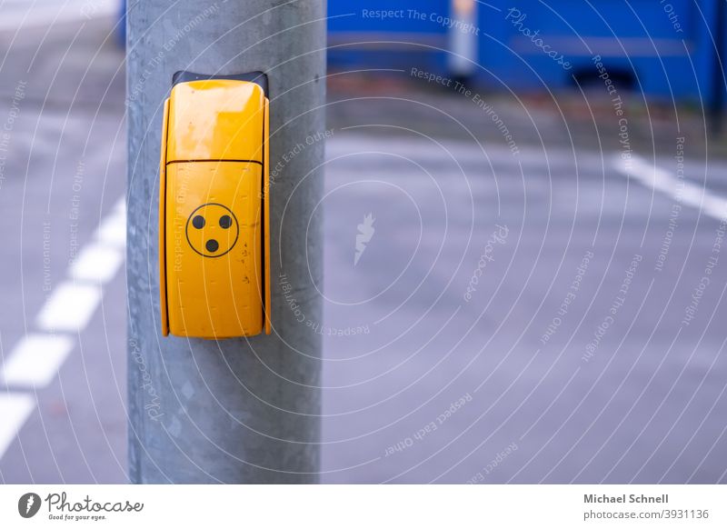 Traffic light: switching request for blind people Blind sign three points partially sighted Close-up Colour photo Shallow depth of field traffic light circuit