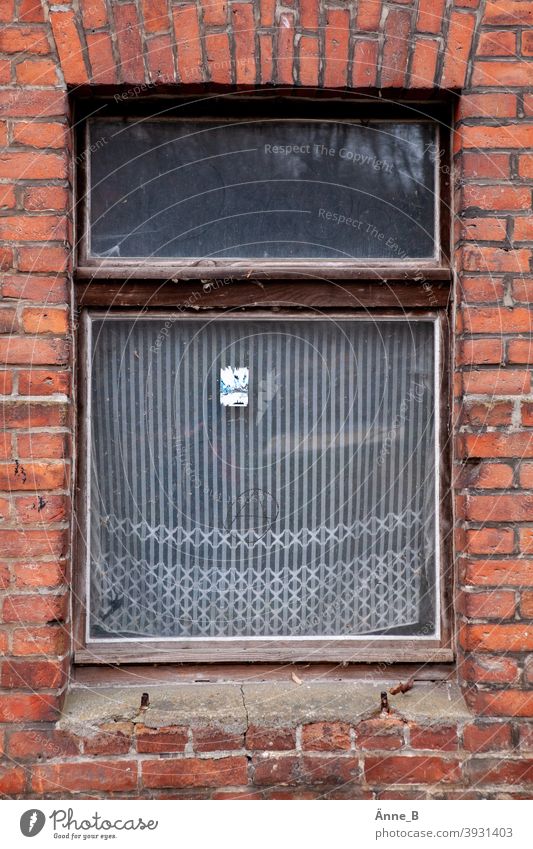 Exit - window with old curtain old window Window Window pane brick Brick forsake sb./sth. Forget Fleeting Escape Curtain curtains Glass Architecture