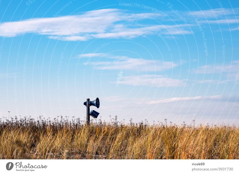 Loudspeaker in the dunes at the Baltic Sea coast in Graal-Müritz graal müritz Baltic coast Ocean Beach duene Marram grass Sky Clouds Blue