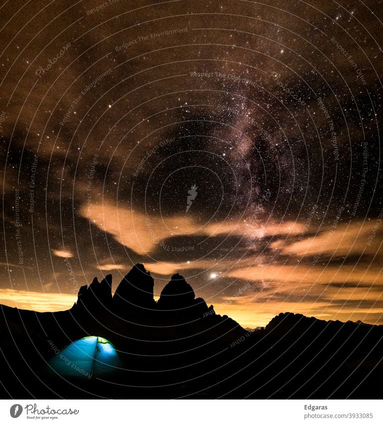 Milky way view with a tent in Tre cime di Lavaredo, dolomites, Italy Dolomites milkyway Tent Camping Hiking hike Hiking trip Mountain Dolomites hike