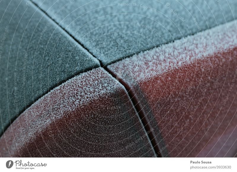 Frosty car lights Winter Glass Car Exterior shot Snow Freeze Frozen Car Window Cold Blue Ice Line Morning Nature December Close-up Deserted Weather