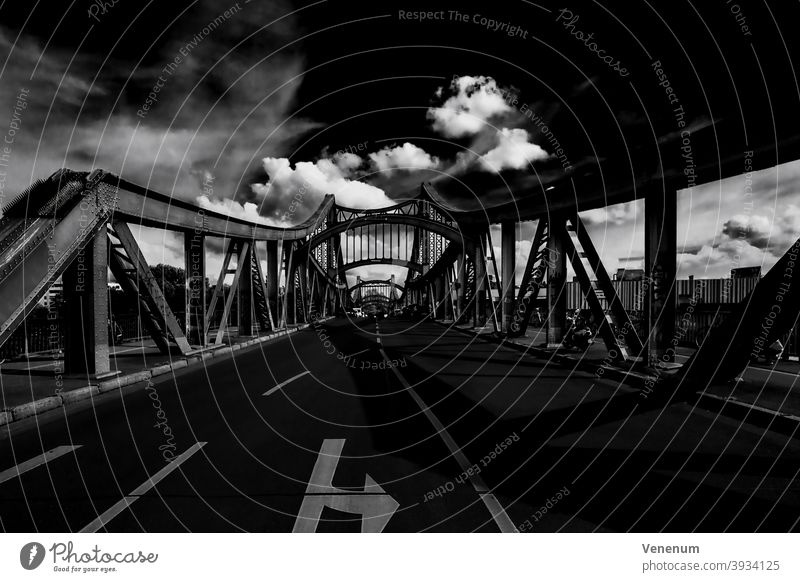 Swinemünder Bridge in Berlin bridge bridges street streets railway tracks iron bridge city urban capital sky cloud clouds black and white