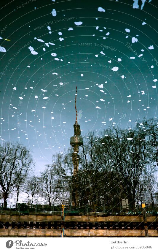 Berlin television tower as a reflection in the Spree river alex Alexanderplatz city Germany Television tower radio-and-ukw tower Capital city downtown Deserted