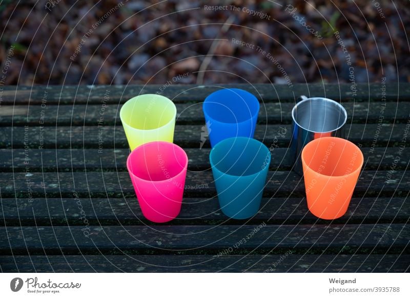 Drinking cup during hiking break Mug Family variegated Break Resting place colored Hiking children