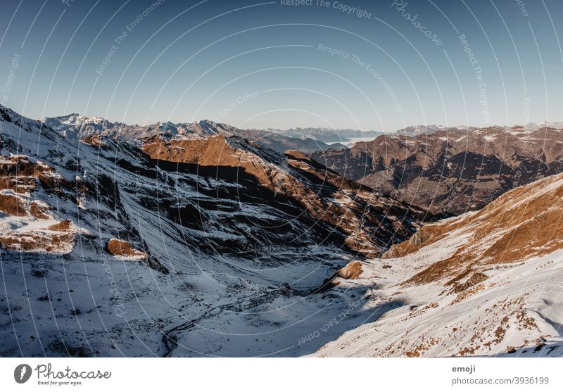 View in the Swiss mountains Sky Blue sky Beautiful weather Autumn Class outing Nature Alps Mountain Switzerland Tourism Grisons arosa Vantage point