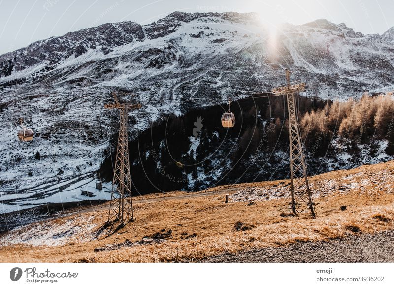 Gondola lift in Arosa, Grisons, Switzerland Winter Snow Mountain Alps Blue Cold Tourism Destination Panorama (Format) Nature arosa Ice Shadow Vantage point