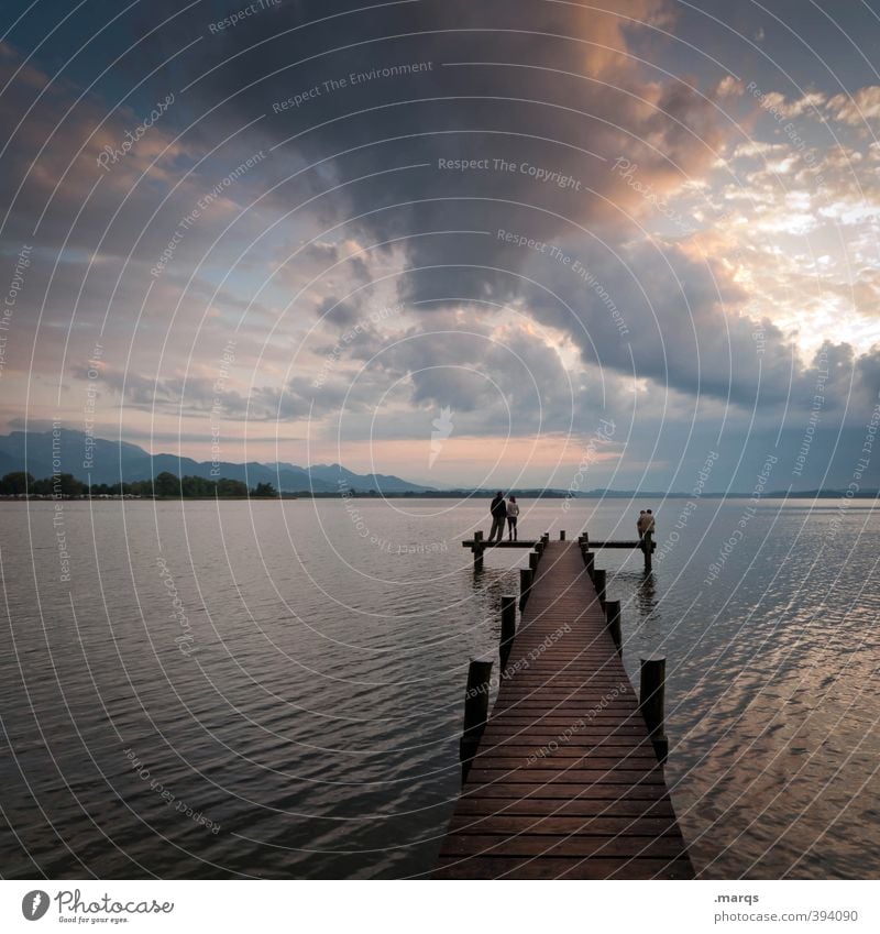 at Lake Chiemsee Vacation & Travel Tourism Trip Environment Nature Landscape Sky Clouds Horizon Summer Beautiful weather Footbridge Relaxation Dream Moody Calm