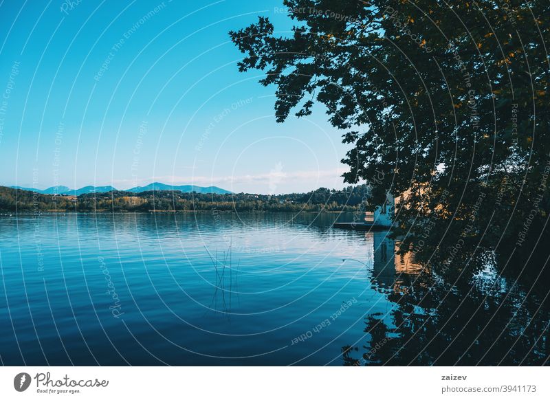 View of Banyoles Lake, in Gerona (Catalonia, Spain) peaceful relaxing calmness colours tranquility pure stage paradise quiet junk lagoon outside spanish