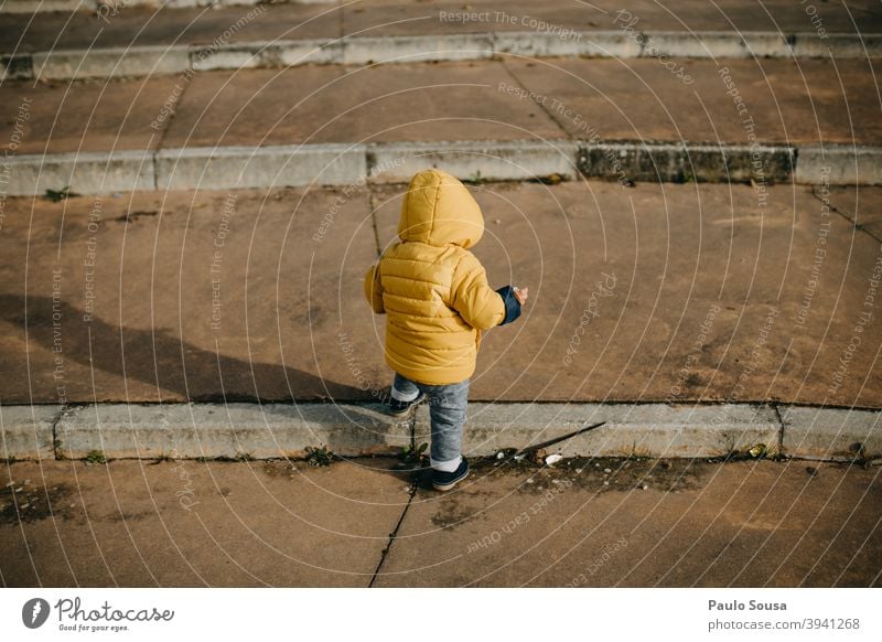 Rear view toddler climbing stairs Toddler Child 1 - 3 years casual Unrecognizable Stairs Climbing first steps Human being Colour photo Infancy Exterior shot