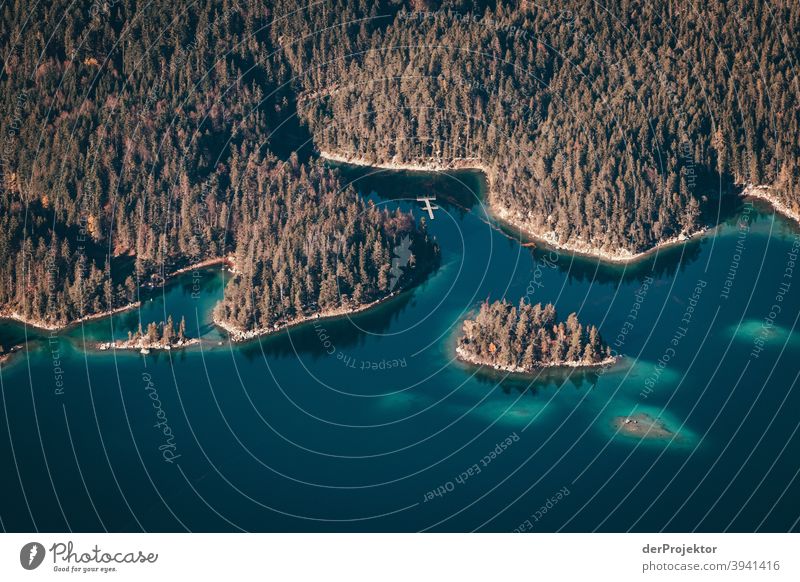 View from the Zugspitze to the Eibsee II wide Cold Challenging Exterior shot Copy Space bottom Copy Space right Deserted Colour photo Copy Space left