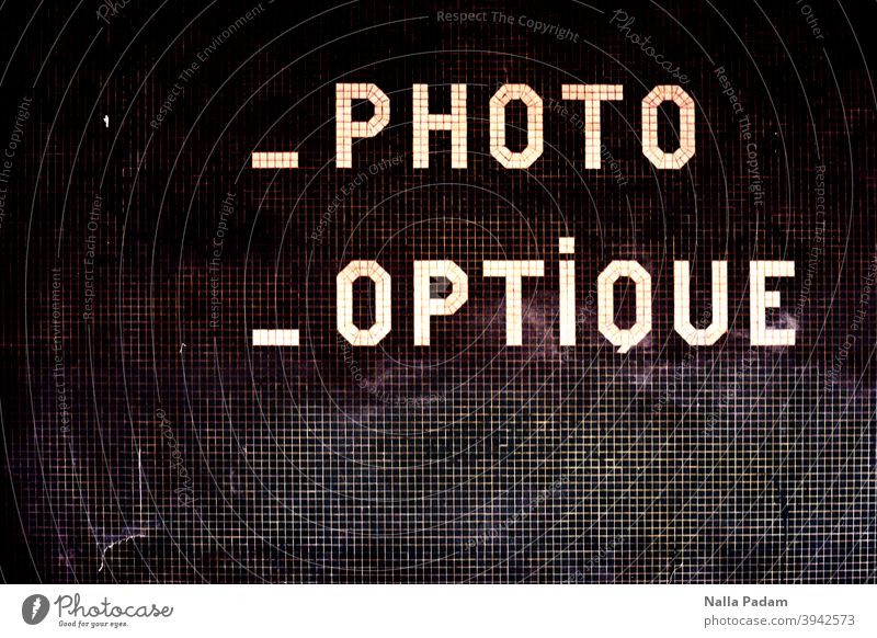 _Photo _Optique France Paris Analog Analogue photo Mosaic writing Exterior shot French Deserted Text Letters (alphabet)